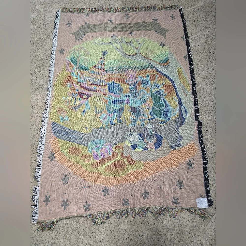 Vtg Disney Winnie The Pooh Piglet Christmas Carolers Tapestry Throw Blanket
